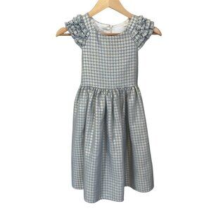 Couture Princess Sleeveless Dress Girls Size 8 Blue Gold Jacquard Ruffles Fancy